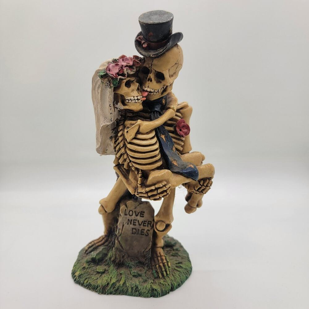 Love Never Dies Bride & Groom Skeleton‎ Aquarium Figurine 6" Tall Gothic Wedding